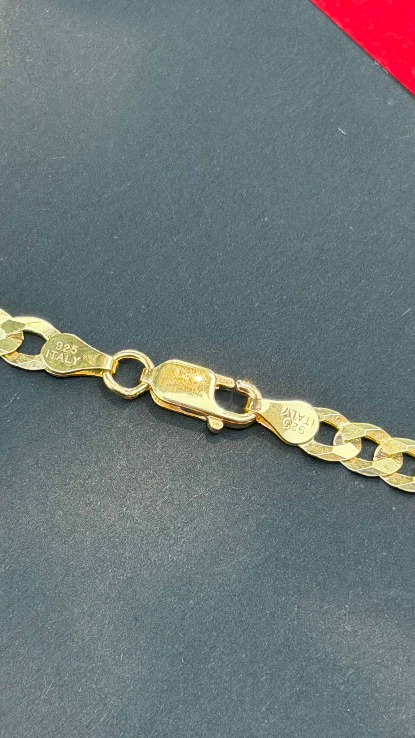 Cuban Link Chain Diamond - cut Solid 18k Gold over 925 italian Silver 5mm 22¨
