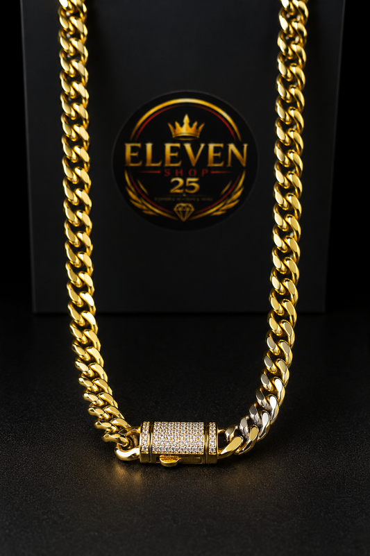 Cadena Estilo Monaco Miami 10mm 24 Pulgadas Oro Laminado 18K