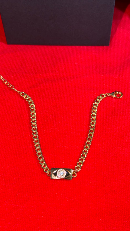 Pulsera Placa Ojo Turco Negro con Circonia Oro Laminado 18K