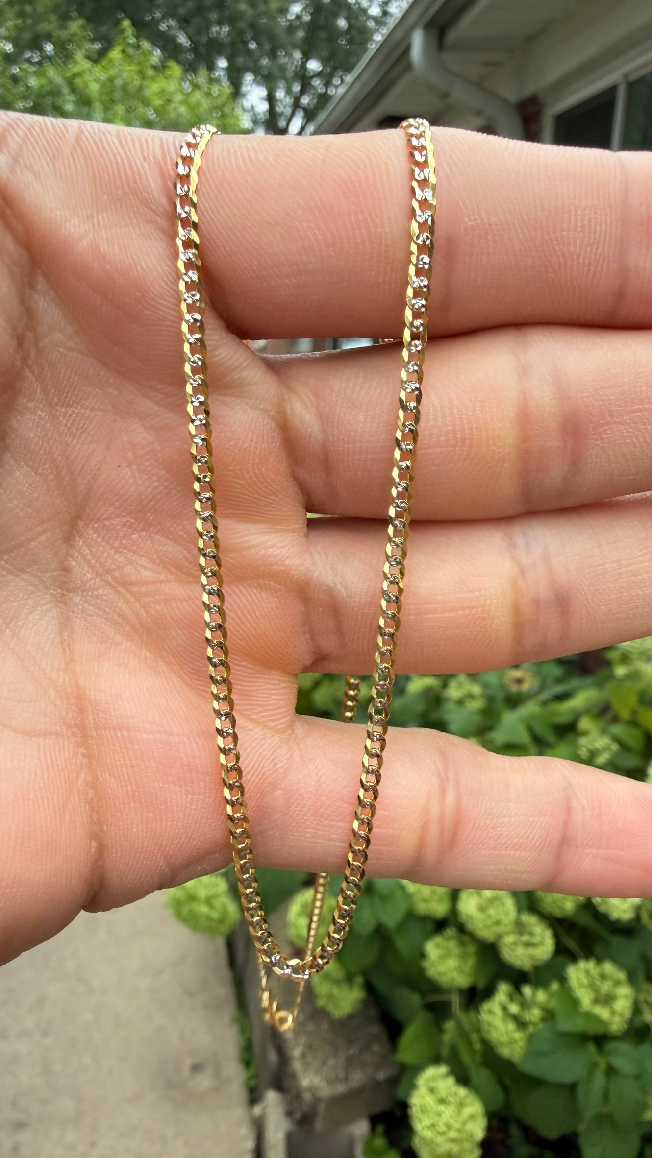 14K Solid Yellow Gold Curb Chain White Pavé 2.1mm – 20”