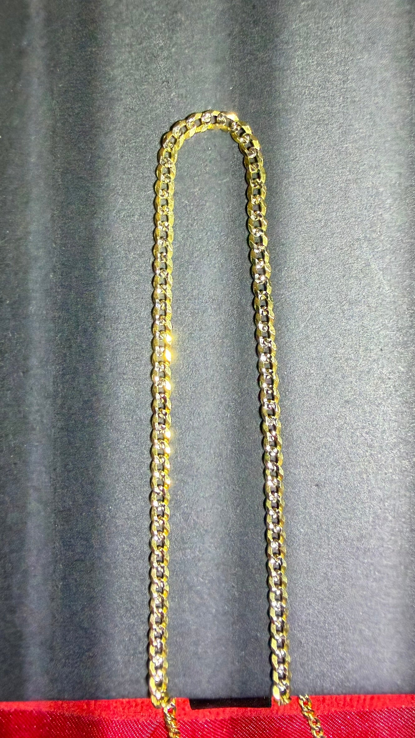 14K Solid Yellow Gold Curb Chain White Pavé 2.1mm – 20”