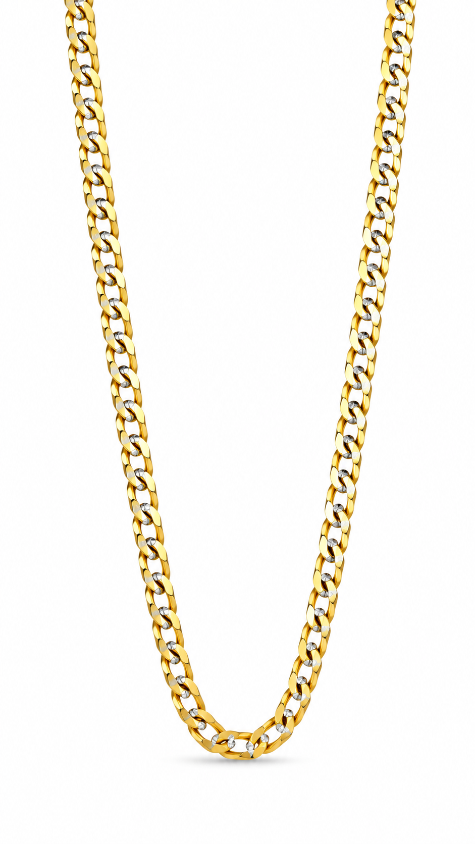 14K Solid Yellow Gold Curb Chain White Pavé 2.1mm – 20”
