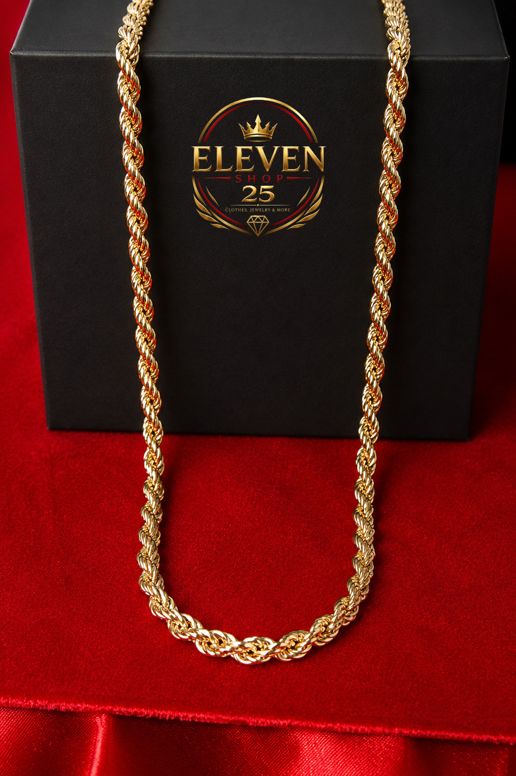 18k Gold over silver. Rope chain 4mm